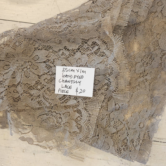 35cm x 1m Hand dyed chantilly lace piece