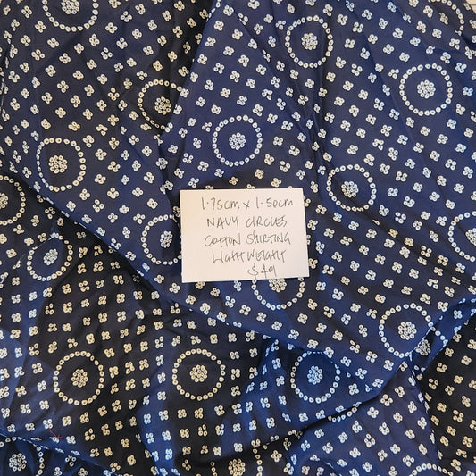 1.75cm Navy circles cotton shirting