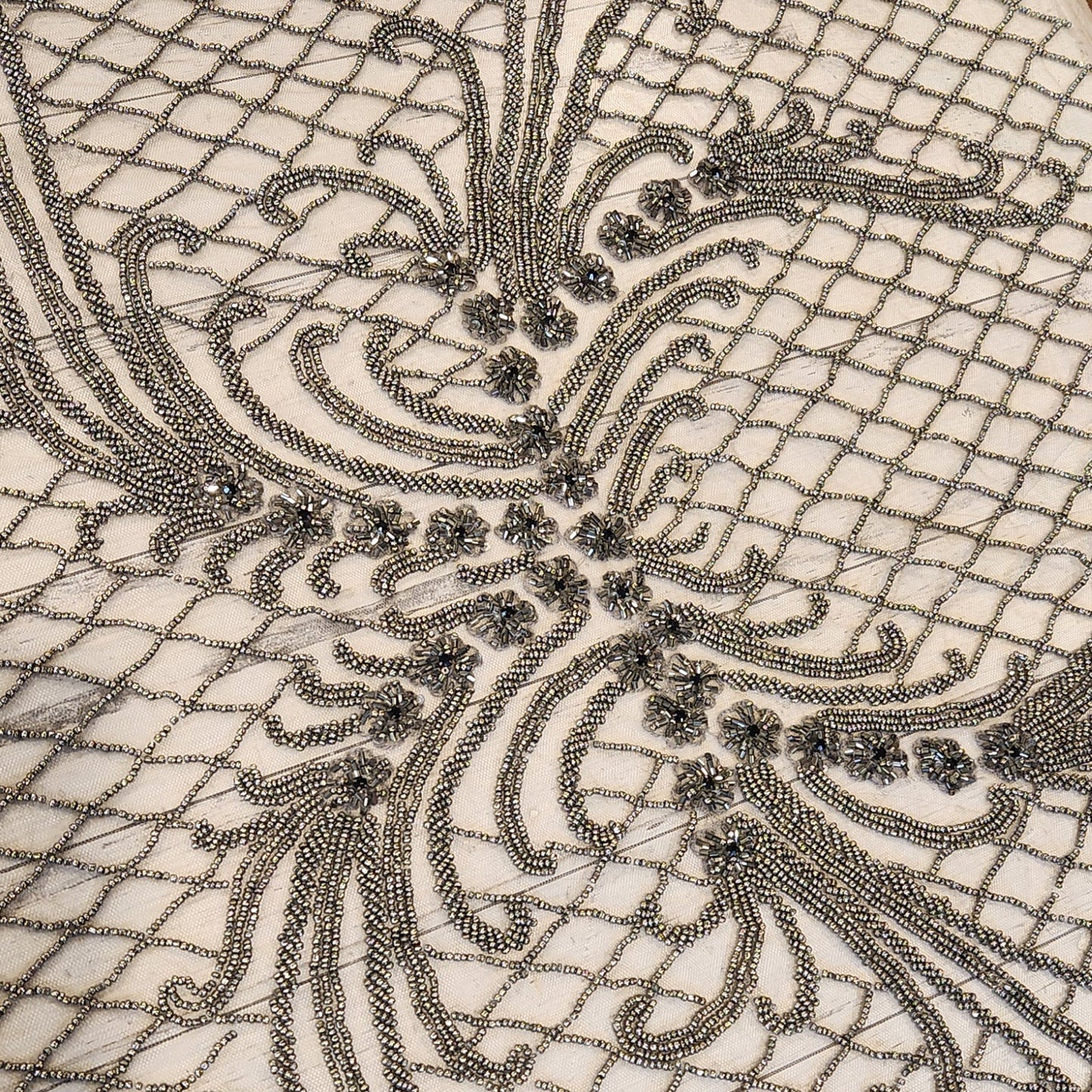 Pewter ornate beaded mesh