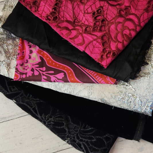 36. 5 pieces Assorted velvets, brocade and cotton