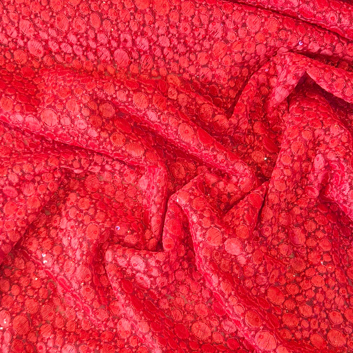 Deep coral embroidered mesh