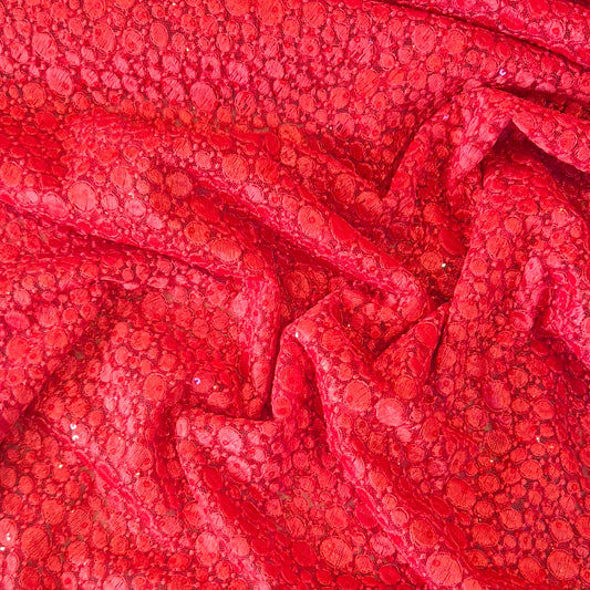 Deep coral embroidered mesh