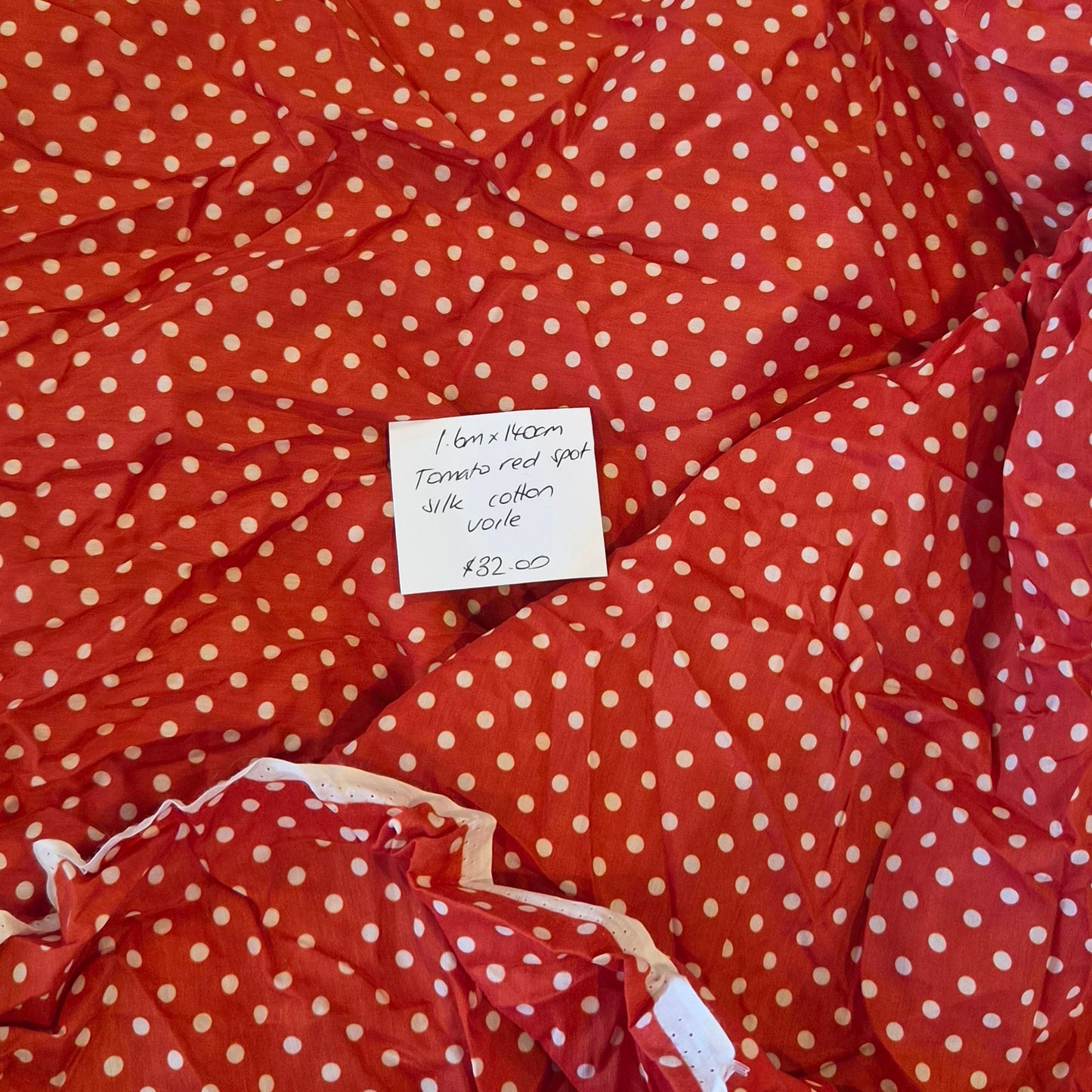 1.6m Tomato red spot silk cotton voile