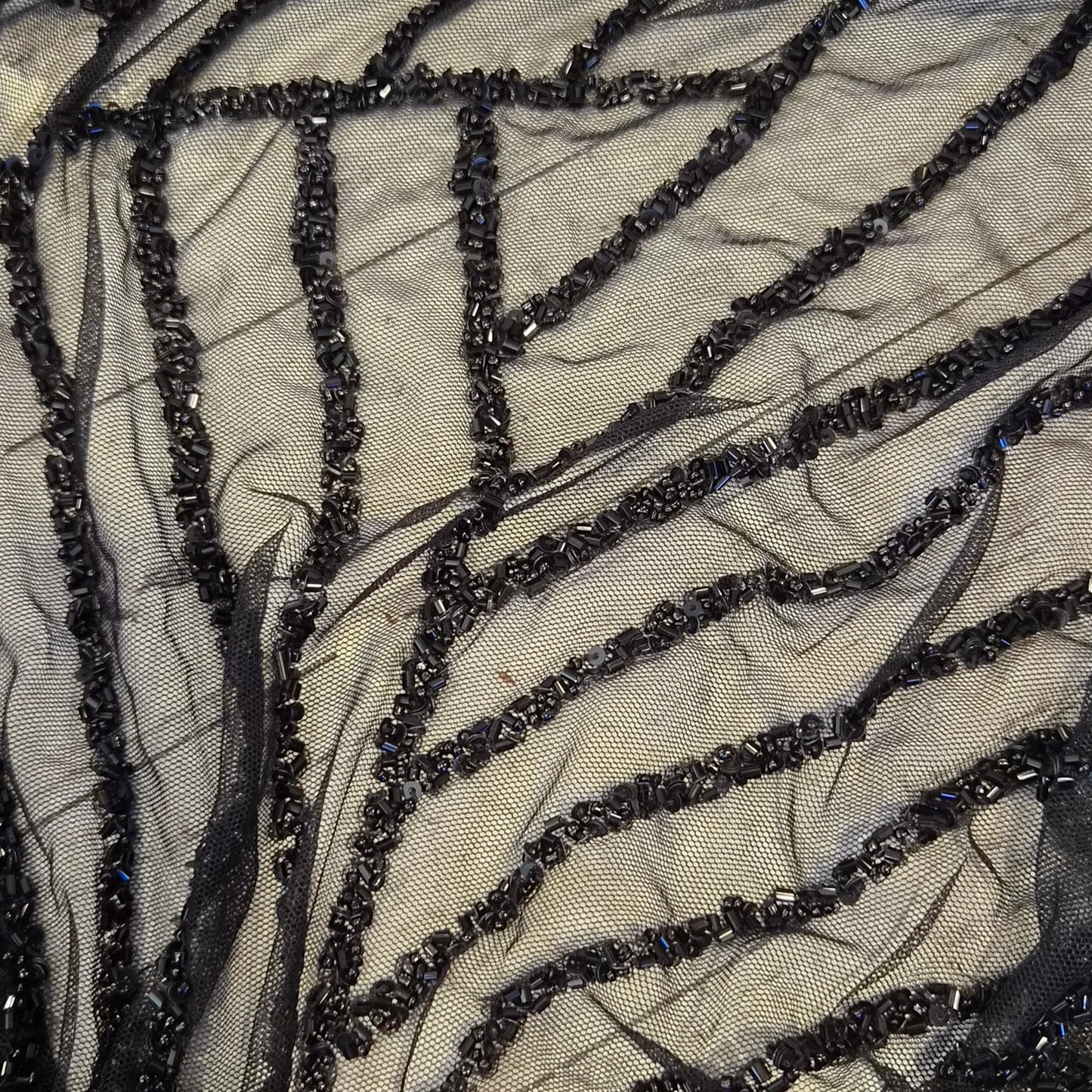 3.10m plus end Art deco black beaded mesh