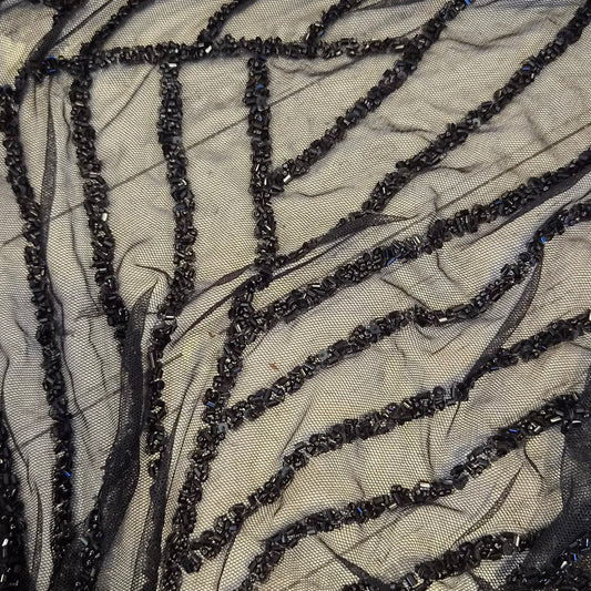 3.10m plus end Art deco black beaded mesh
