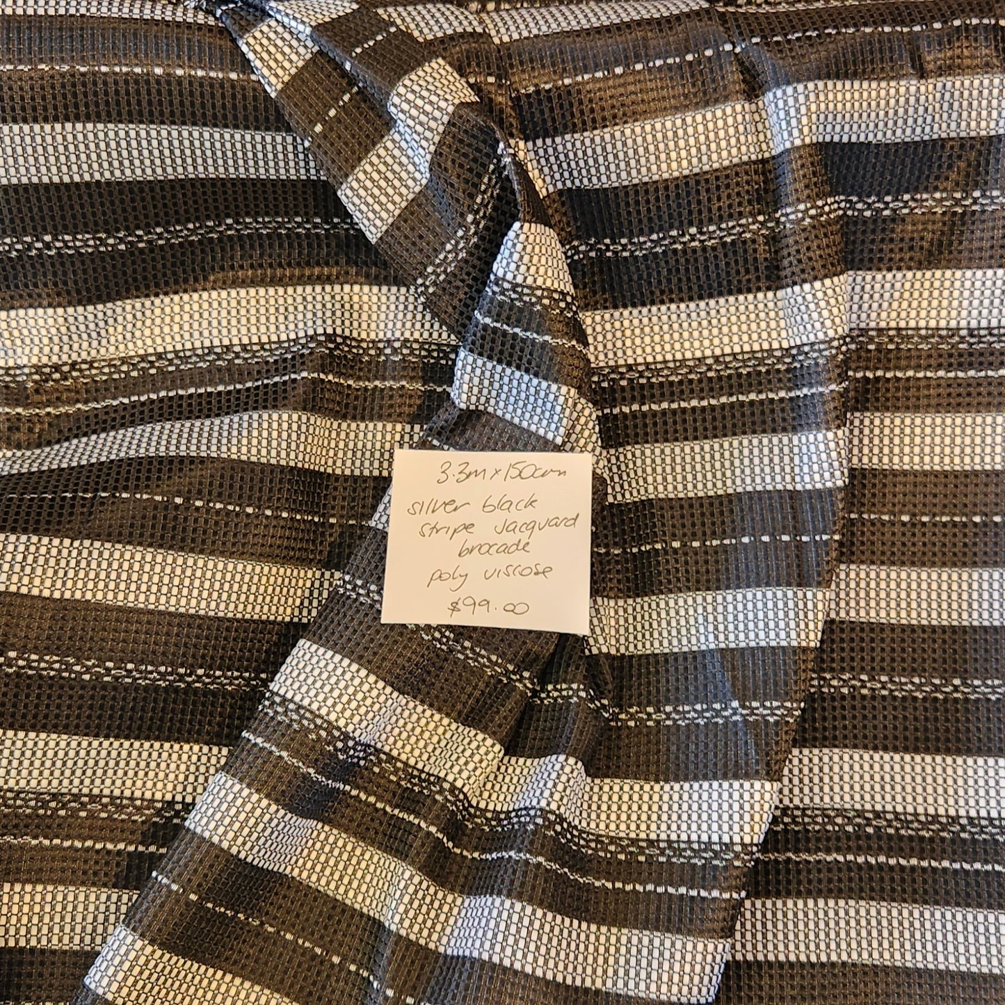 3.3m Silver stripe black brocade