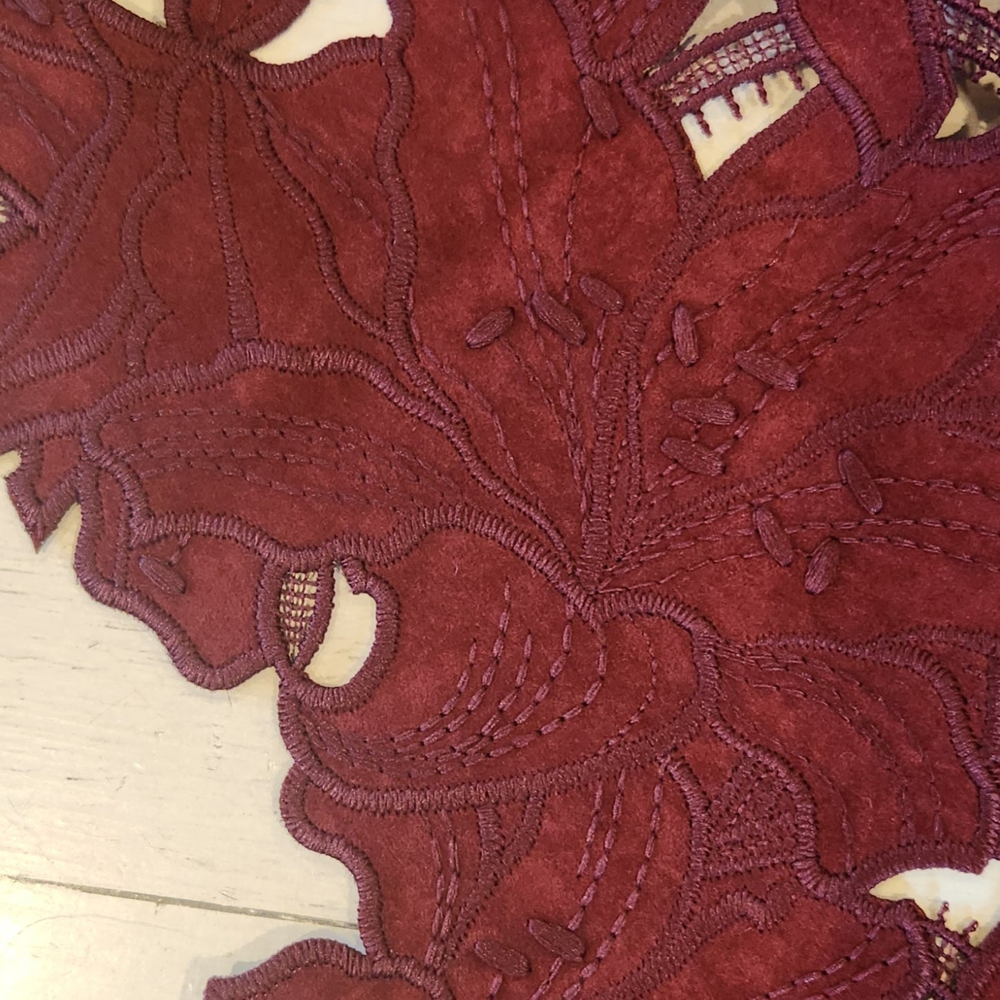 1.9m Burgundy lillies Embroidered faux suede