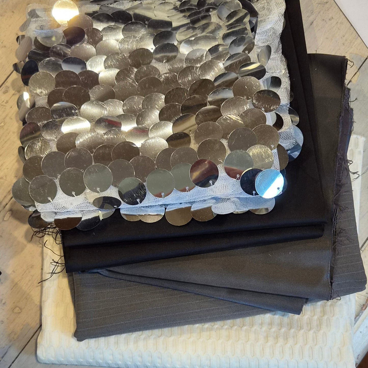 3. 5 pieces assorted brocade, sequin, satin and suiting