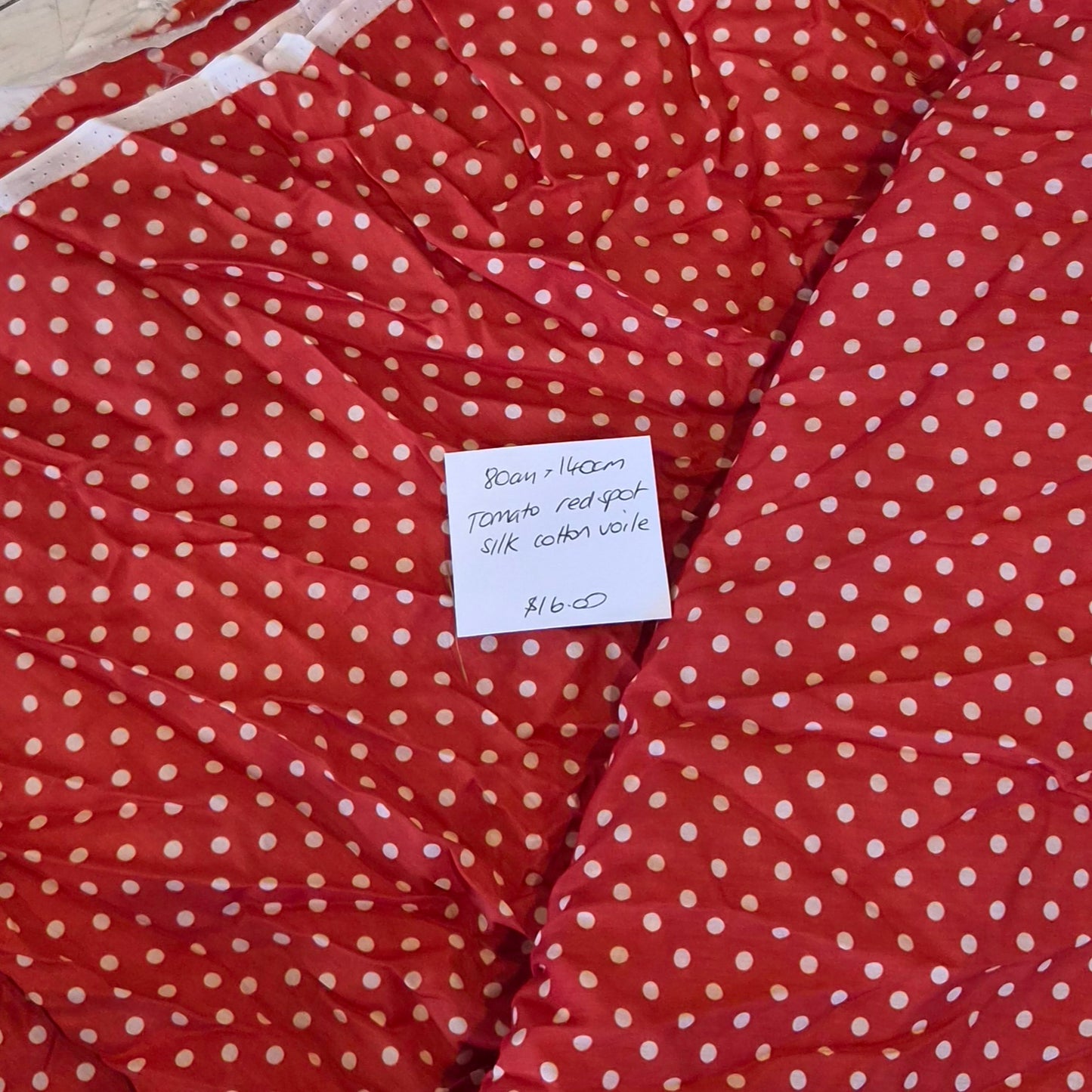 80cm Tomato red spot silk cotton voile