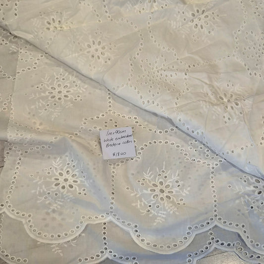 1m White Embroidered broderie cotton