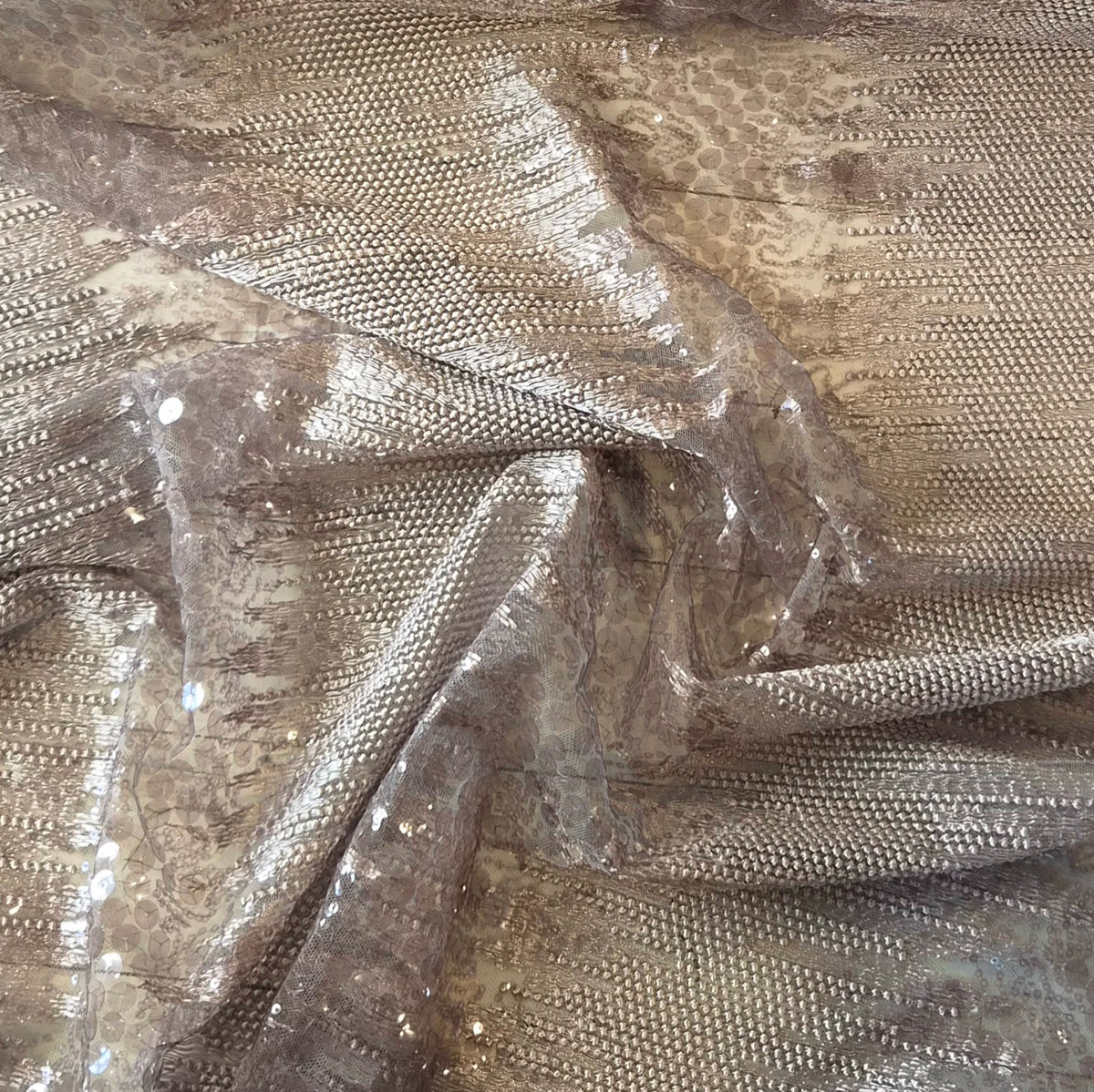 Raindrop mocha Embroidered sequin mesh