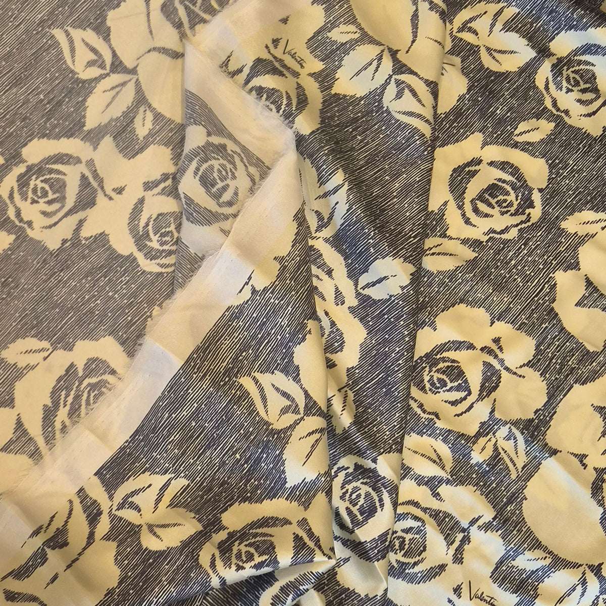 Valentino Cream and Navy roses silk satin