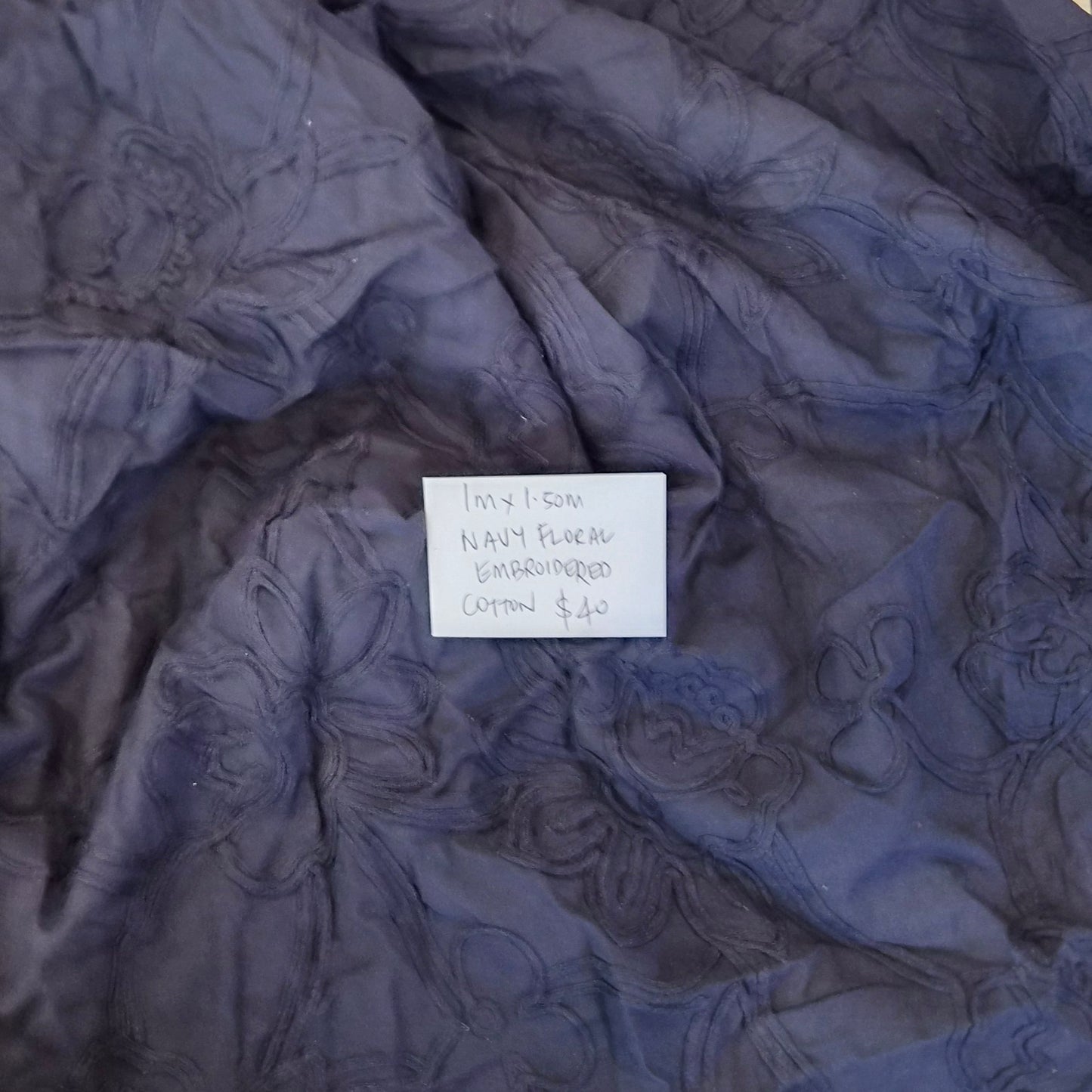 1m Navy floral Embroidered cotton