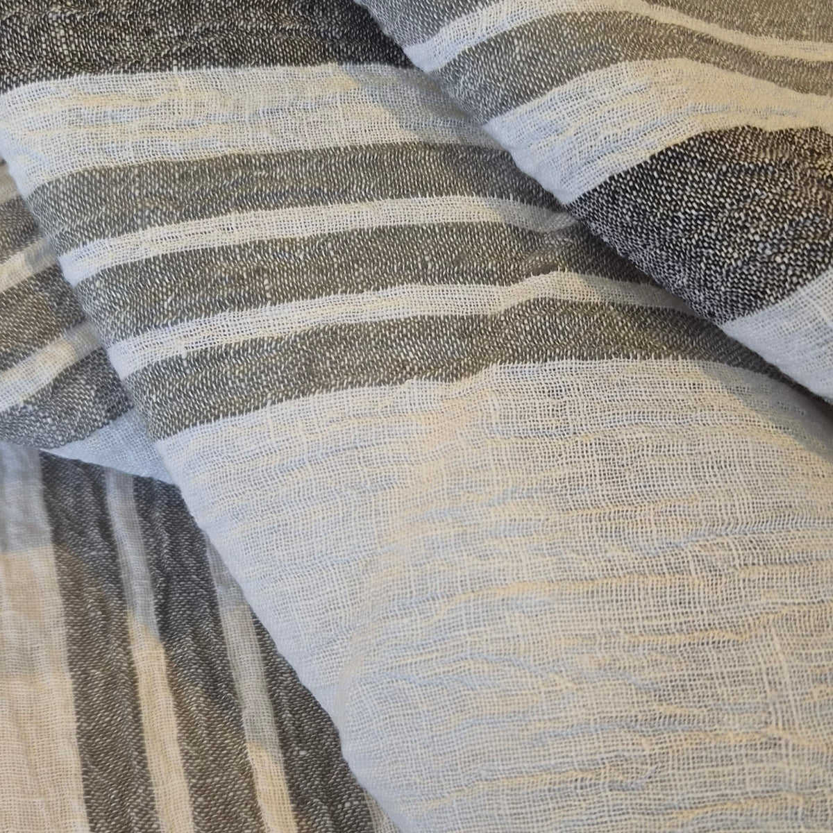 Grey stripe crinkle linen
