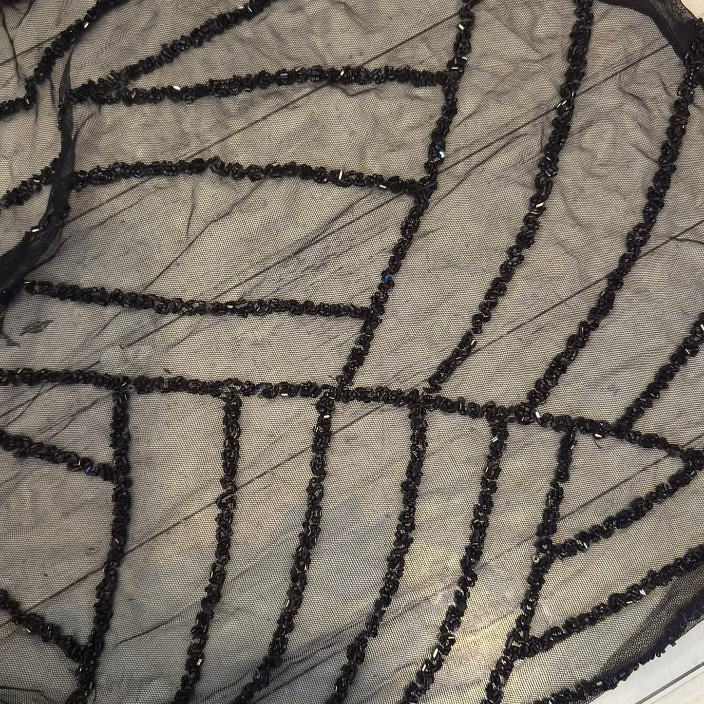 3.10m plus end Art deco black beaded mesh