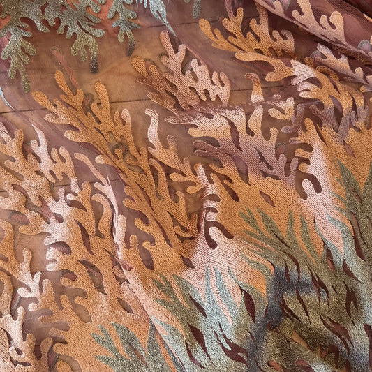 Sunset coral embroidered tulle