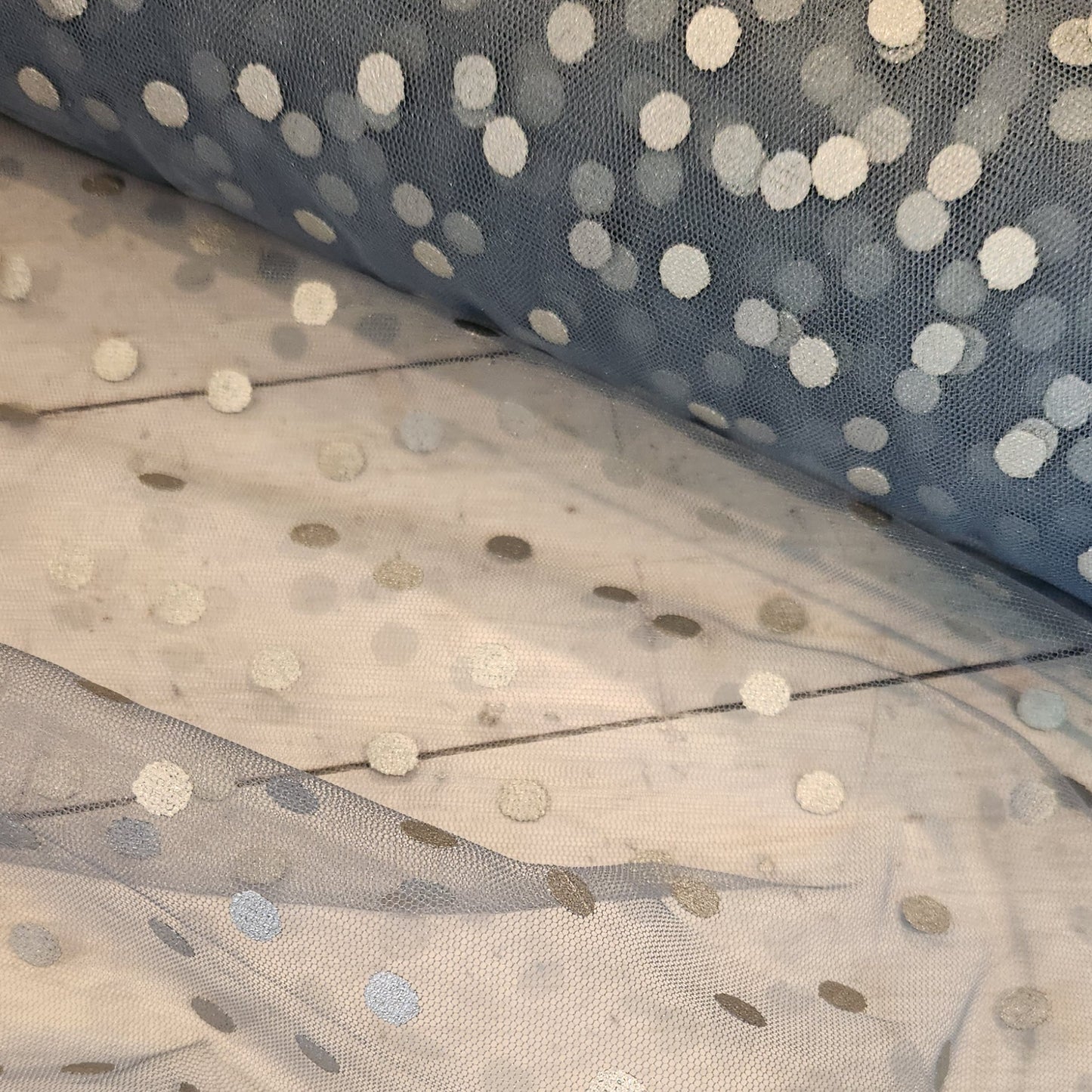 Silver polka dot tulle