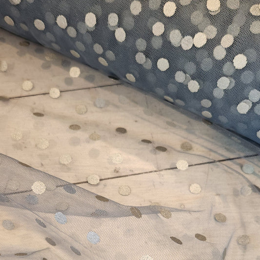 Silver polka dot tulle