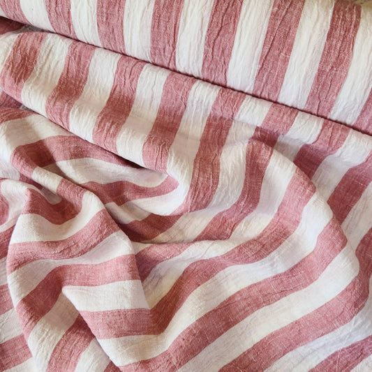 Pink stripe crinkle lightweight linen