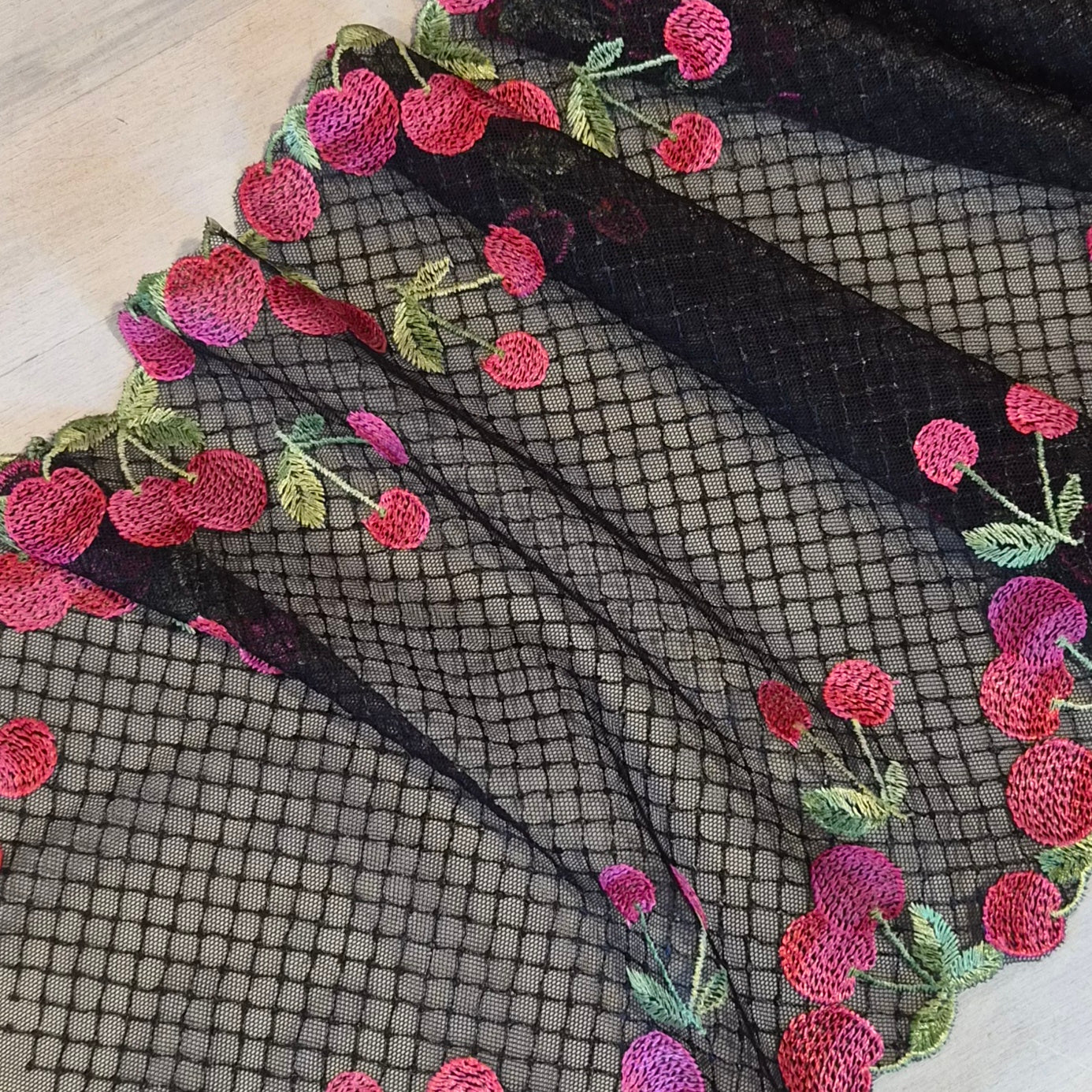Ripe cherry trellis Embroidered Lace