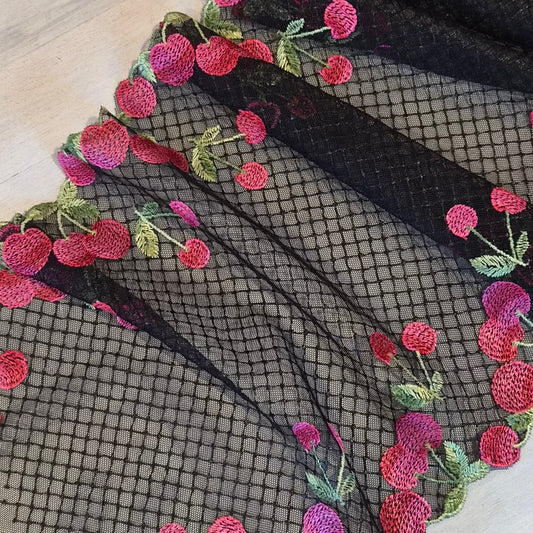 Ripe cherry trellis Embroidered Lace