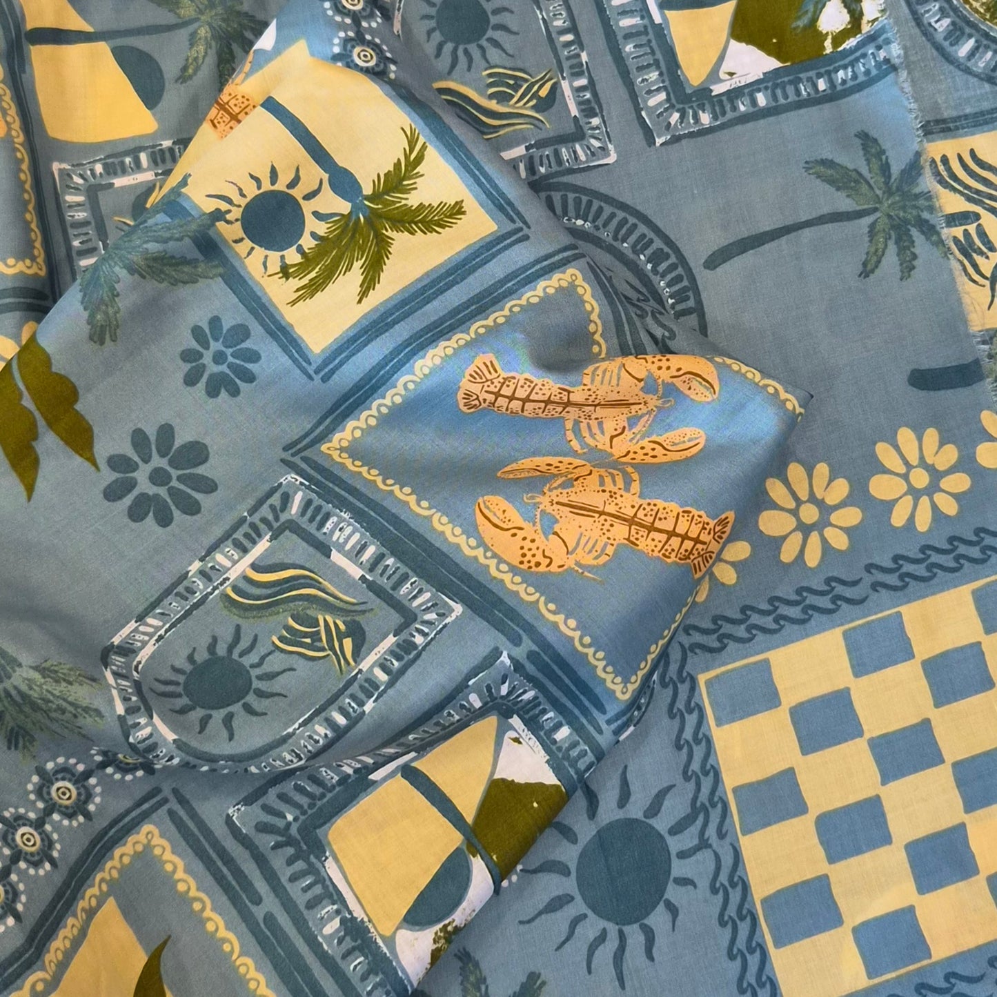 2.4m Teal lobster viscose challis