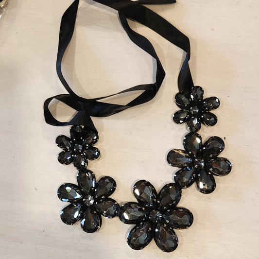 Vintage style black rhinestone floral piece