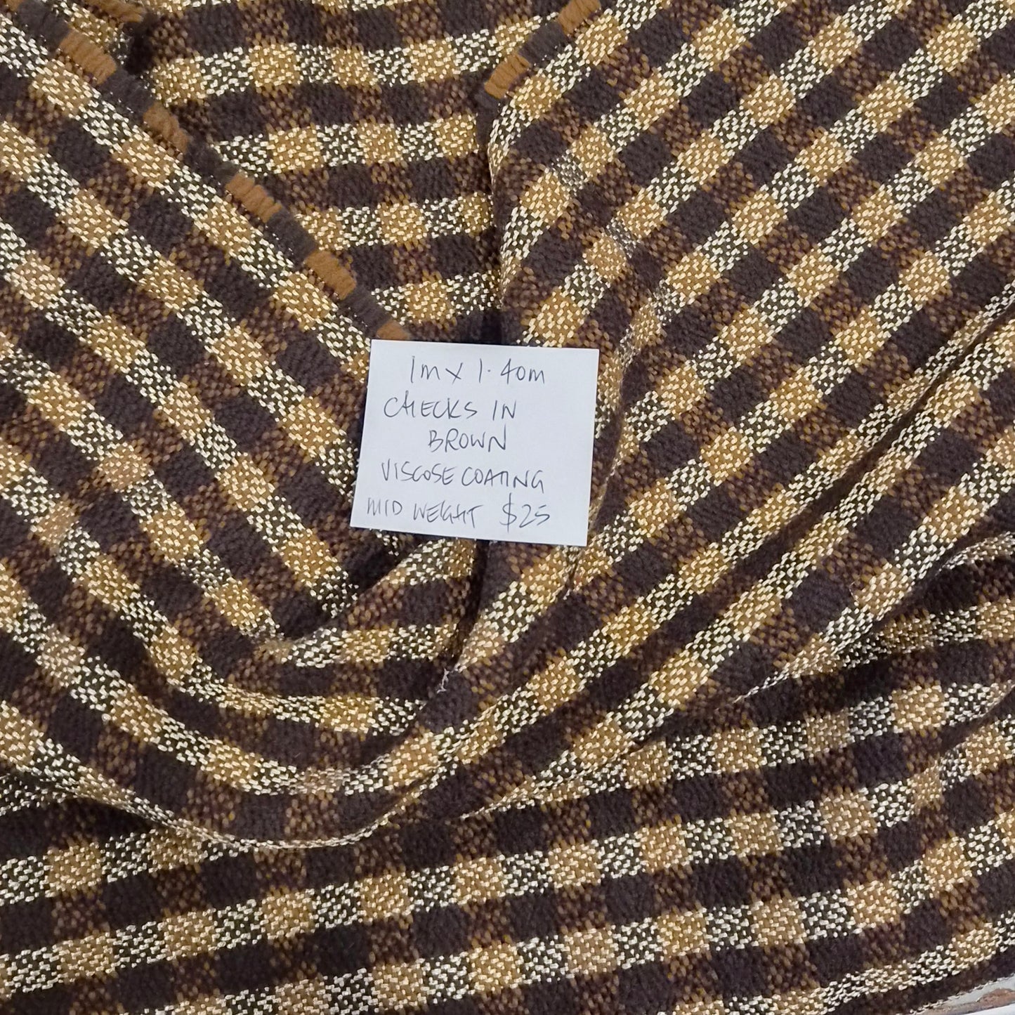1m Checks in brown viscose coating