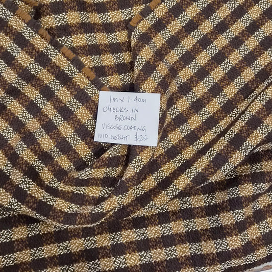 1m Checks in brown viscose coating