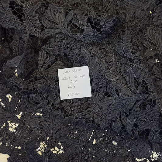 1m Black corded lace