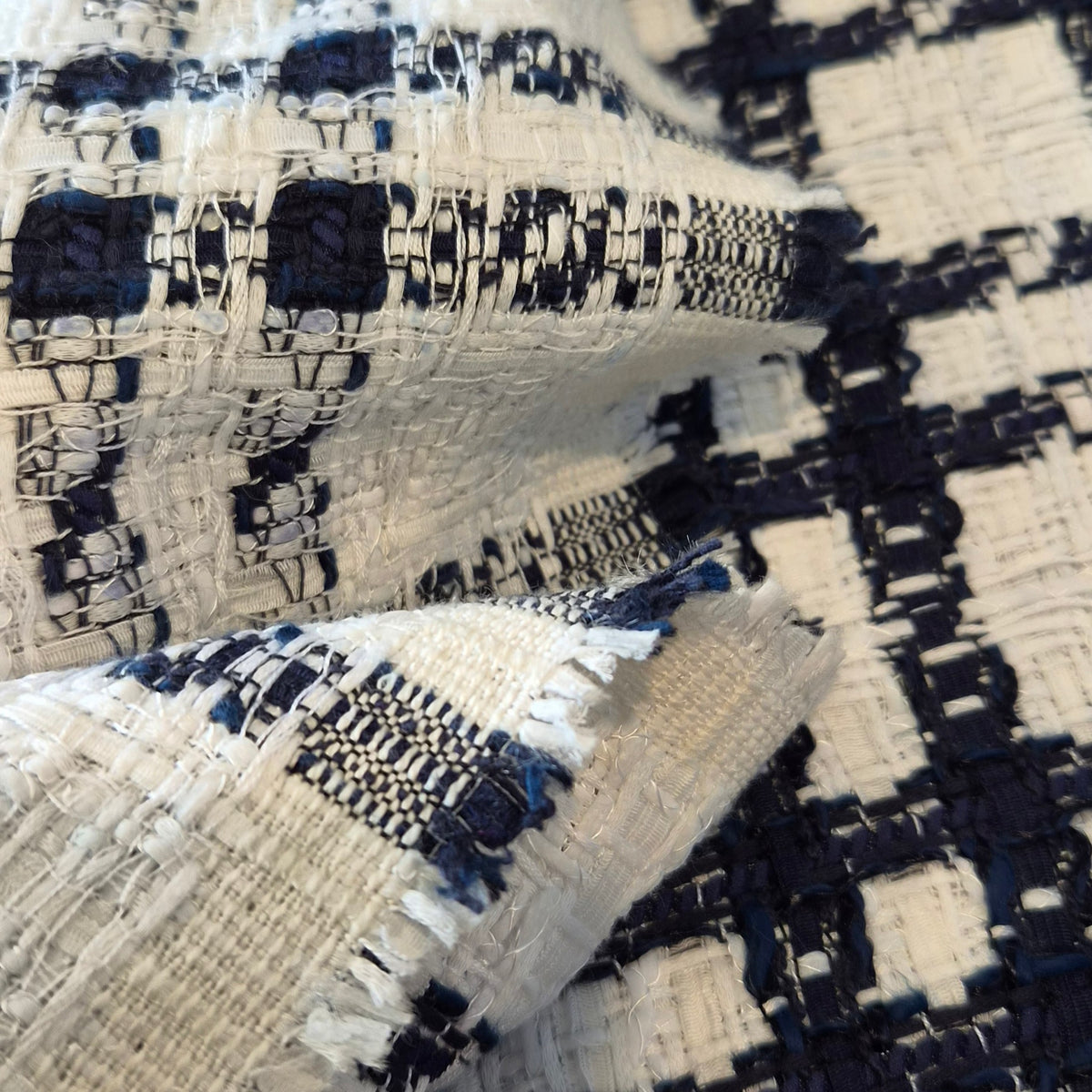 Navy and white tweed boucle