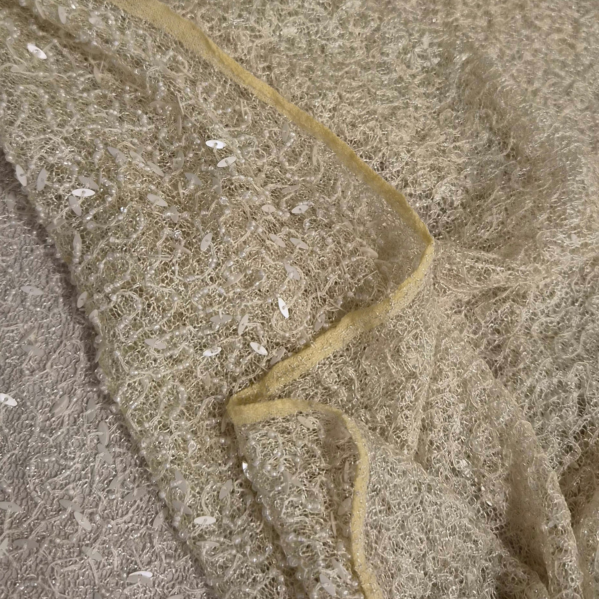 Pale lemon beaded mesh