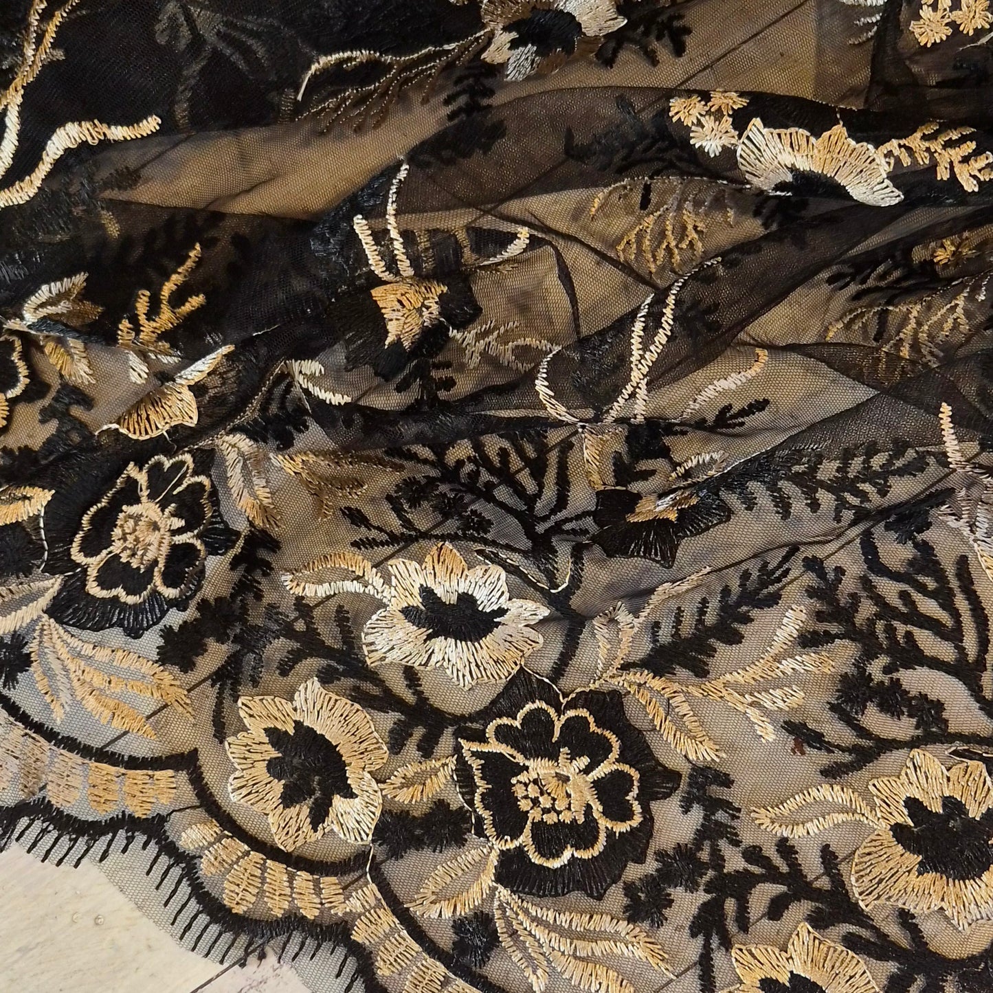 Gold rose embroidered tulle