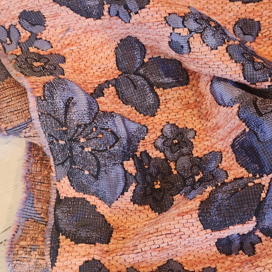 1.2m Peach navy soft tapestry brocade
