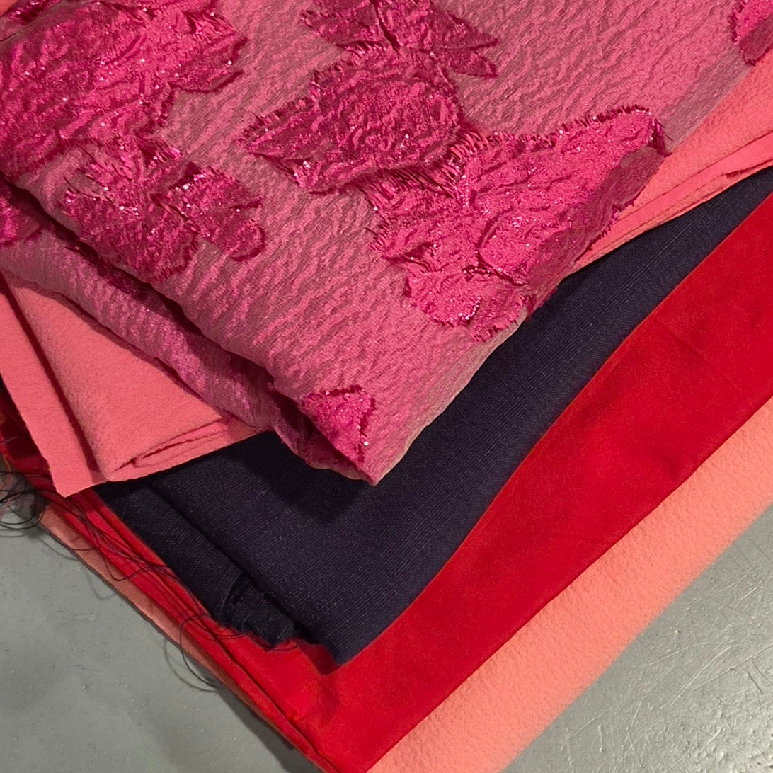12. 5 pieces assorted brocade, suiting, viscose satin