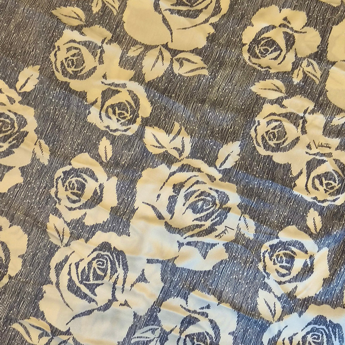 Valentino Cream and Navy roses silk satin