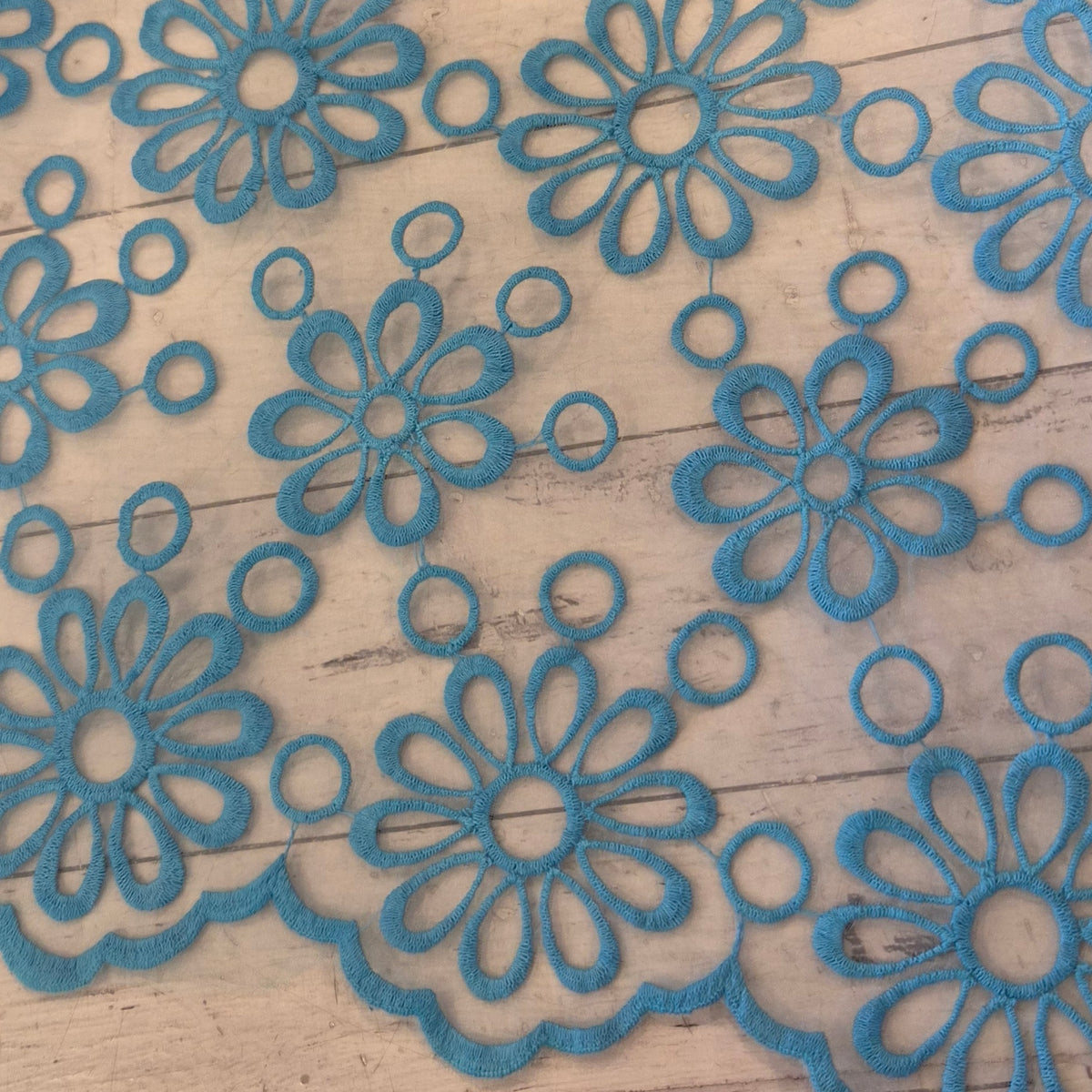 Blue daisiy embroidered organza