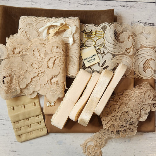 Coffee and cream vintage french lace  Wired Bra Kit Large