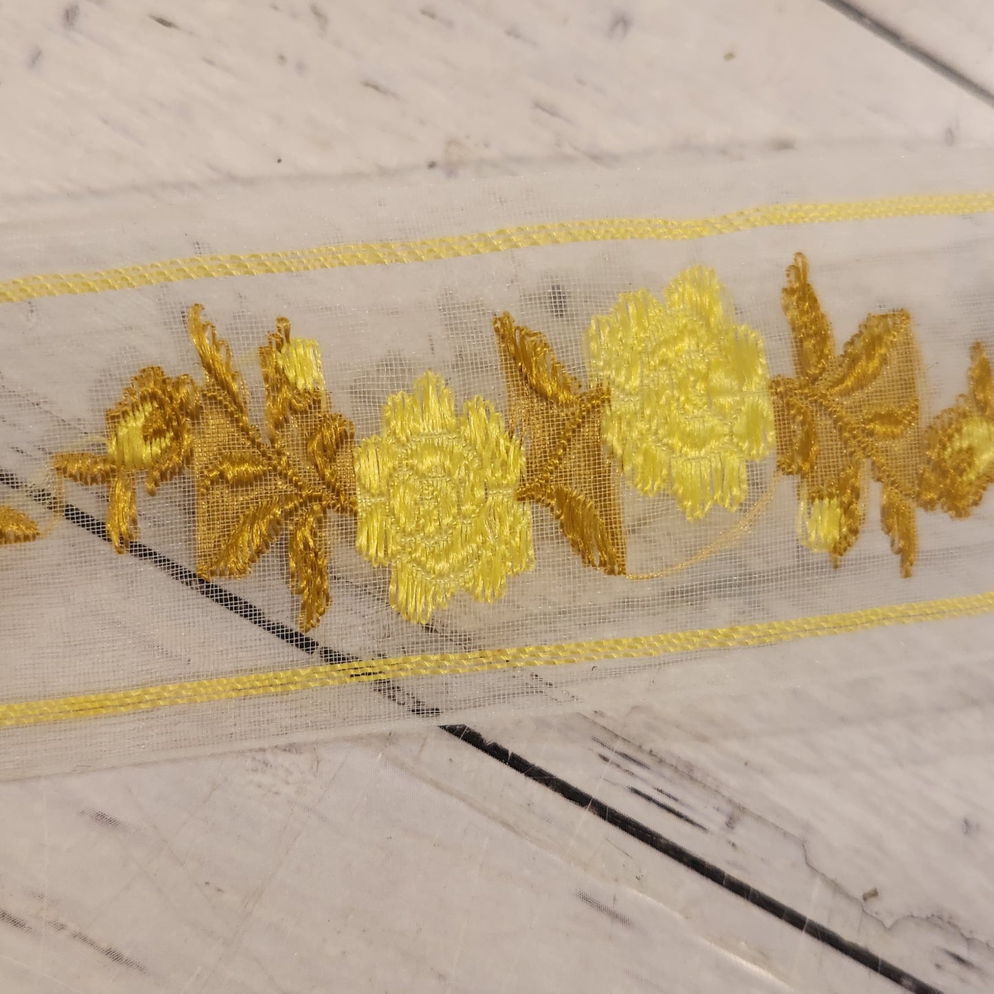 Vintage yellow rose Organza Ribbon