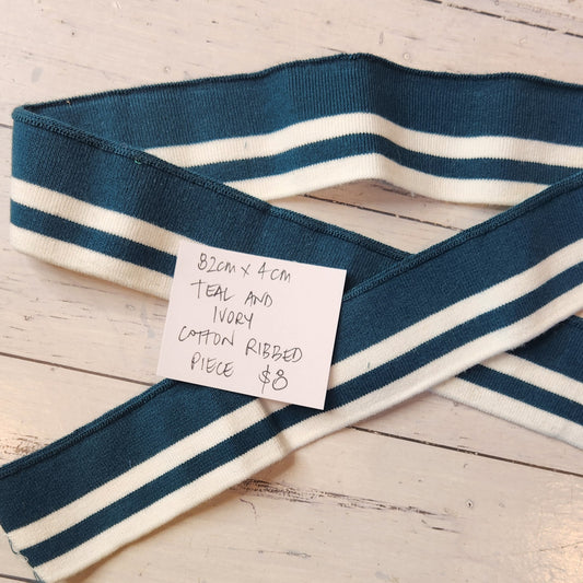 4cm x 82cm Teal and Ivory cotton ribbing