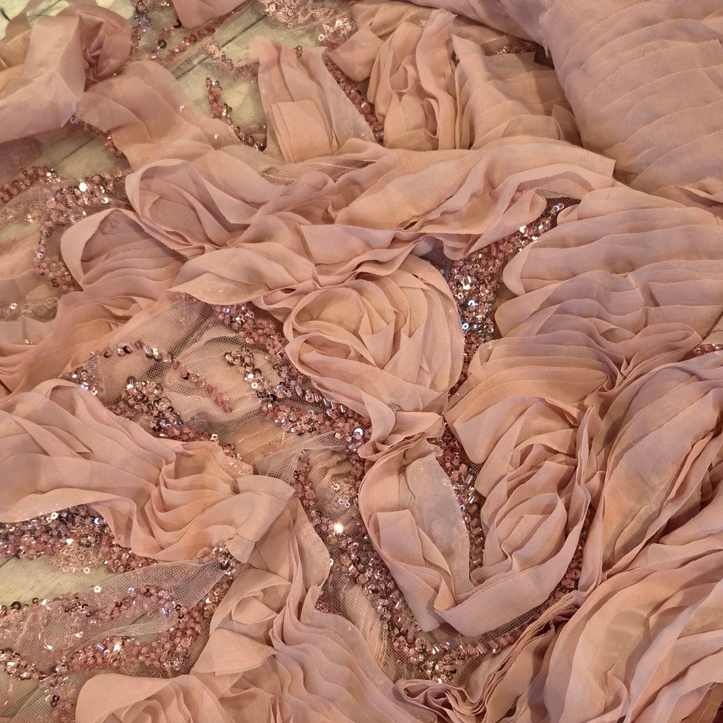 1.7m Rose pink beaded ruffle georgette