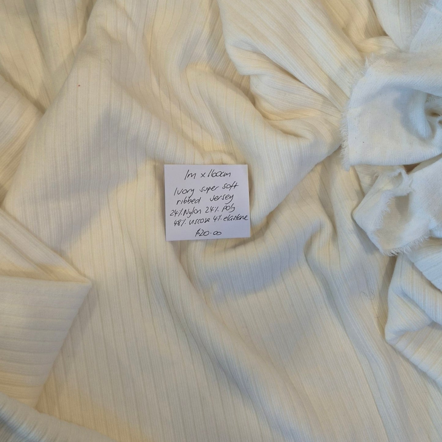 1m Ivory super soft ribbed jersey