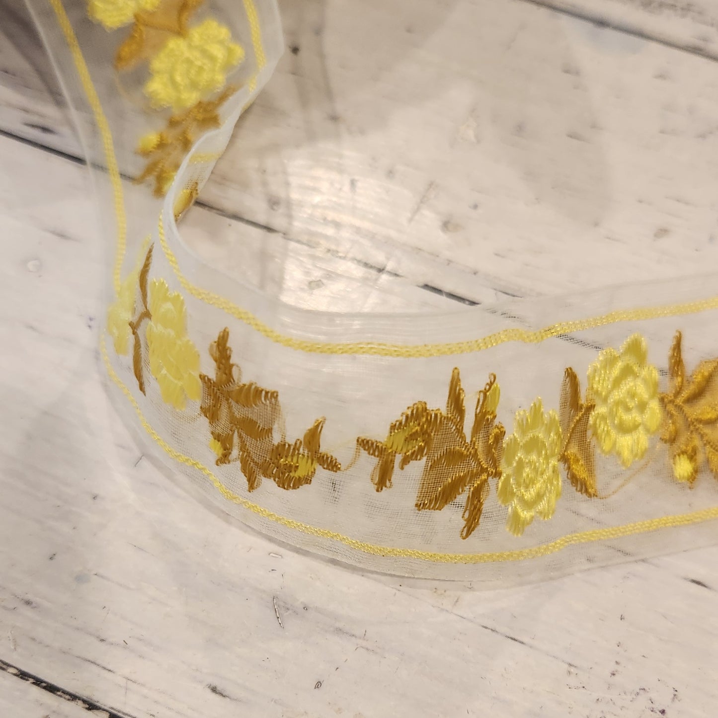 Vintage yellow rose Organza Ribbon
