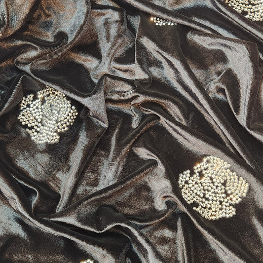 Diamante stone roses stretch velvet