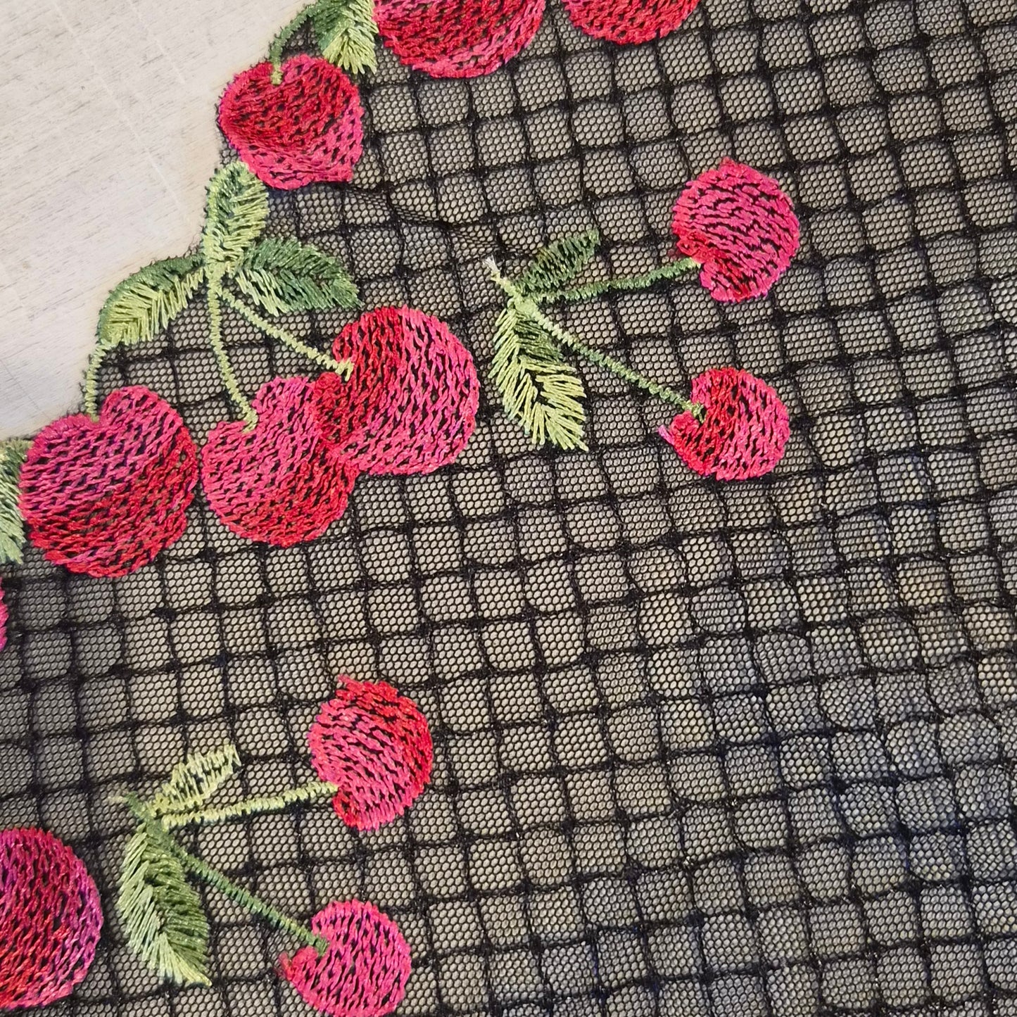 Ripe cherry trellis Embroidered Lace