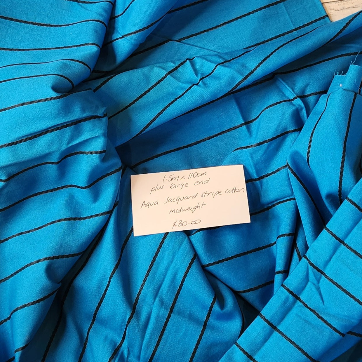 1.5m Aqua jacquard self stripe cotton