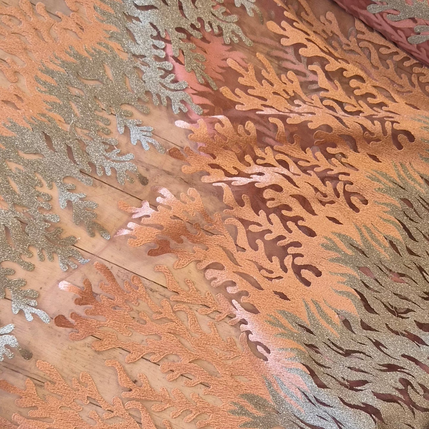 Sunset coral embroidered tulle