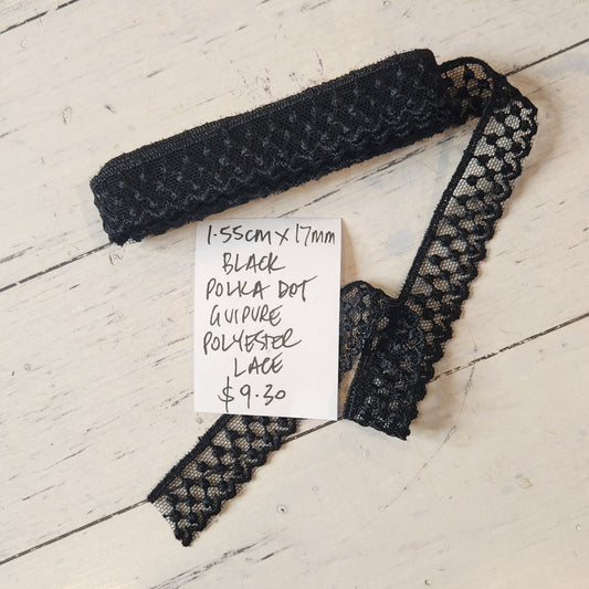 1.55m Black polka dot lace