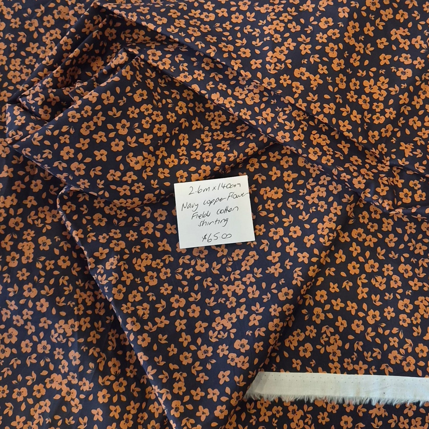 2.6m Navy copper flower fields cotton shirting