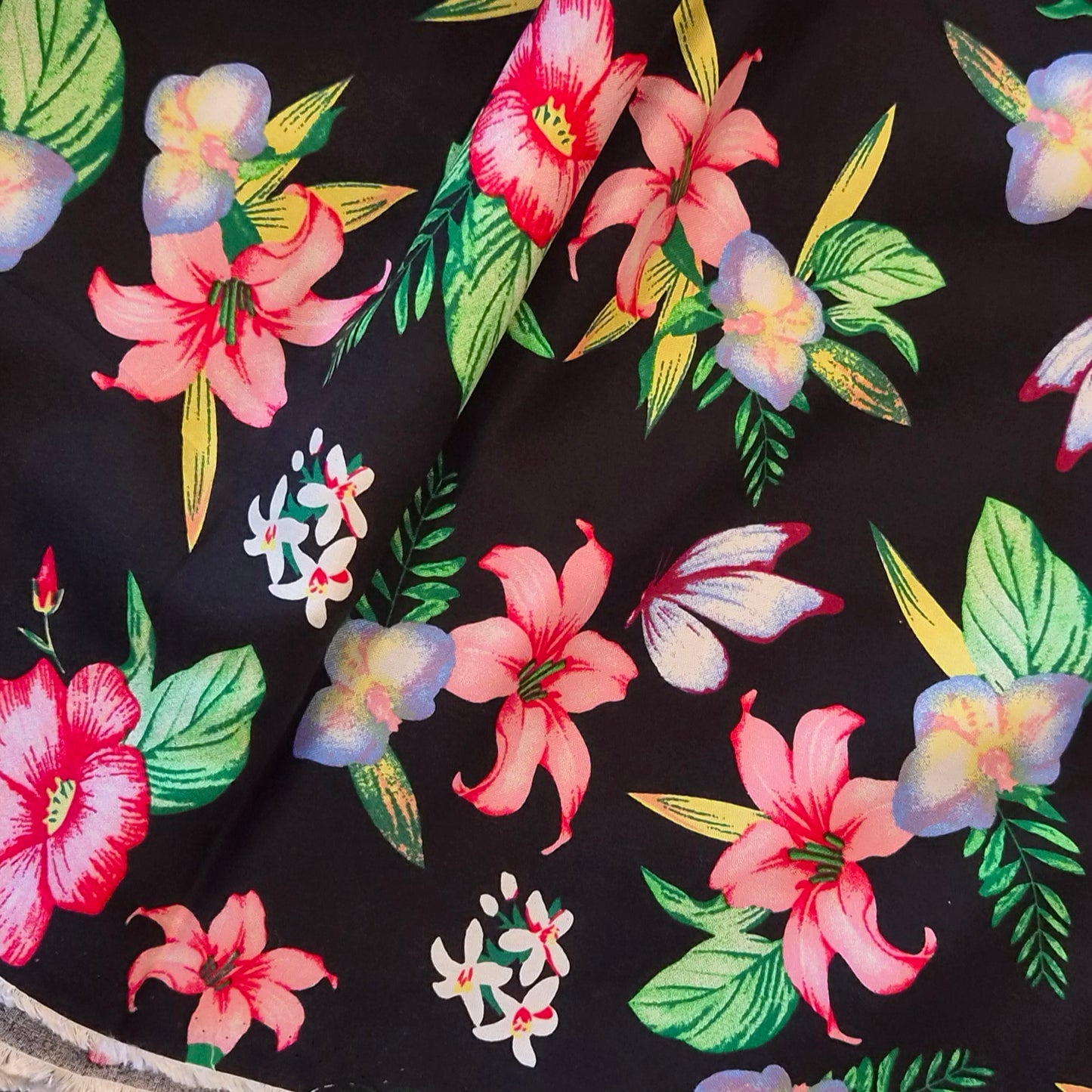 2m Night-time butterflies viscose challis